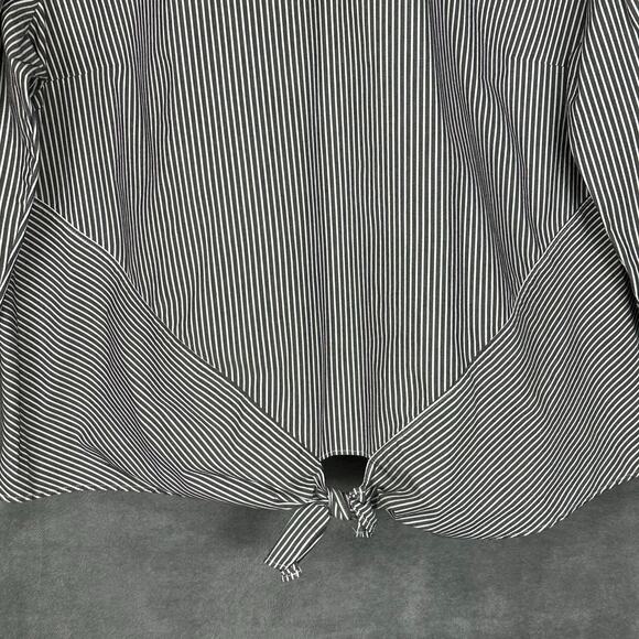 J Jill Top Womens Extra Large Gray White Striped Tie Front Preppy Lagenlook Boho - Picture 3 of 12